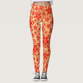 Golden Red blommigt art Leggings