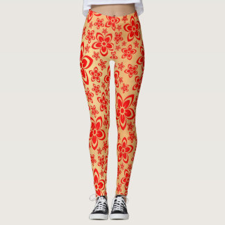 Golden Red blommigt art Leggings