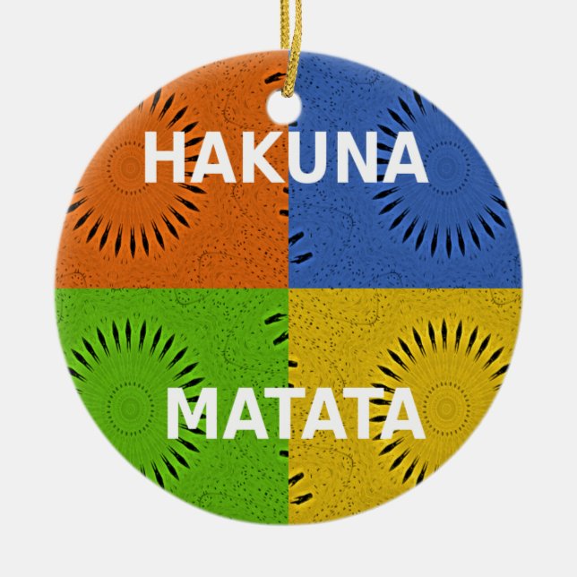 Golden Red Blue Grönt Hakuna Matata Julgransprydnad Keramik (Framsidan)