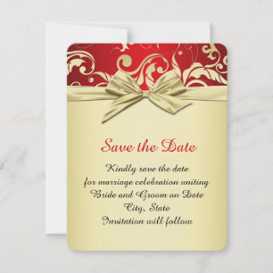 Golden Red Elegant Damask Dream Spara datumet