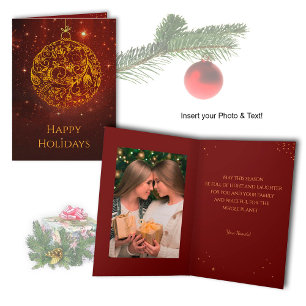 Golden-red Helgdag Card med foto och text Tack Kort