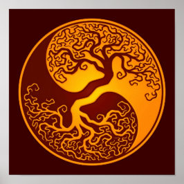 Golden Red Livets träd Yin Yang Poster