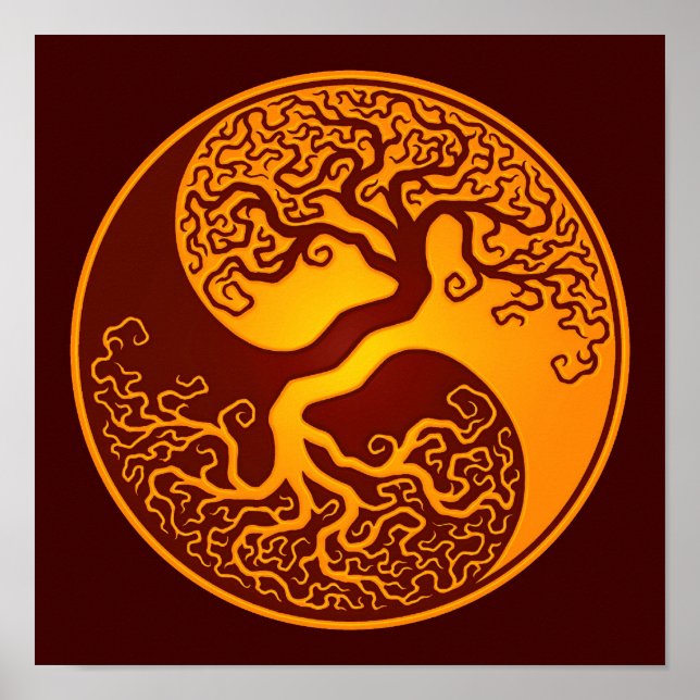 Golden Red Livets träd Yin Yang Poster (Framsidan)