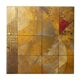 Golden, Red och Blue Geometric Heaven Kakelplatta