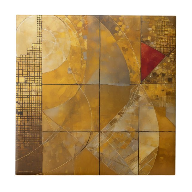 Golden, Red och Blue Geometric Heaven Kakelplatta (Framsidan)