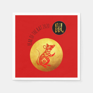 Golden Red Råtta Papercut Chinese New Year 2020 P Pappersservett