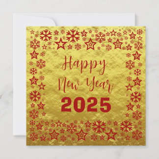 Golden red Square wish card with golden stars Julkort