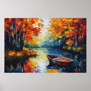Golden Reflection on Autumn River Poster