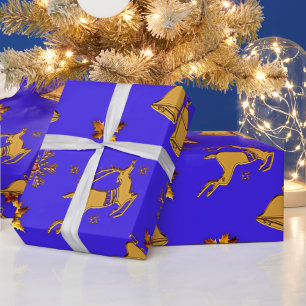 Golden Reindeer Blue-jul Presentpapper