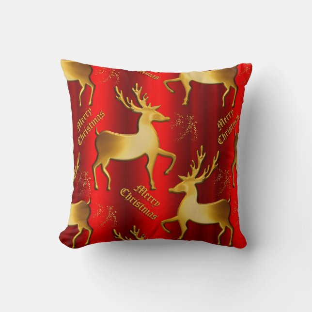Golden Reindeer God jul Red Kudde (Framsida)