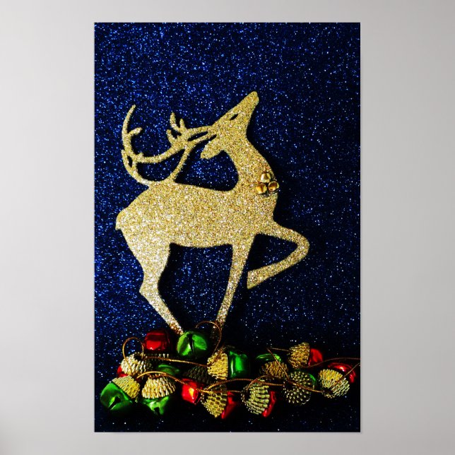Golden Reindeer med Jingle Klockor Poster (Framsidan)