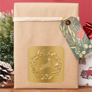 Golden Reindeer och andedräkt jul Fyrkantigt Klistermärke