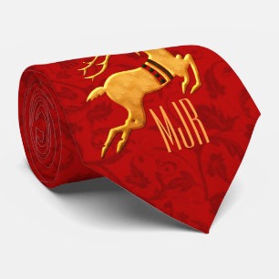 Golden Reindeer på Red Damask med Monogram Slips