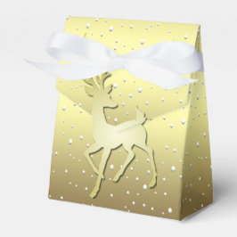Golden Reindeer Snowy Holiday Favor Box Presentaskar
