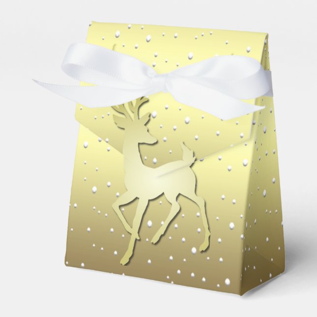 Golden Reindeer Snowy Holiday Favor Box Presentaskar (Framsidan Sidan)