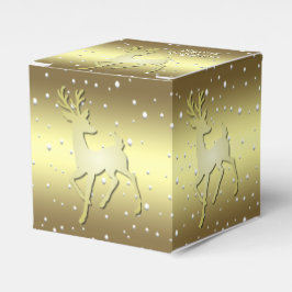 Golden Reindeer Snowy Holiday Favor Box Presentaskar