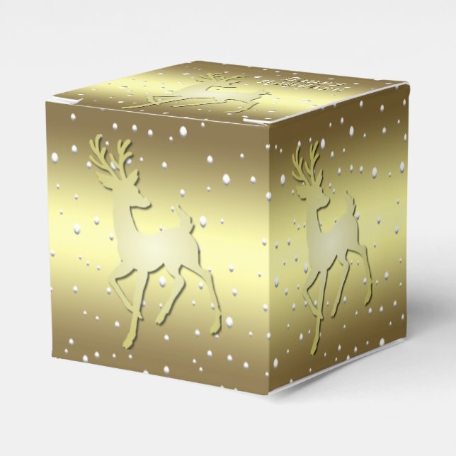 Golden Reindeer Snowy Holiday Favor Box Presentaskar (Framsidan Sidan)