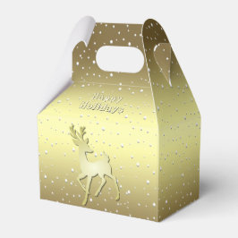 Golden Reindeer Snowy Holiday Favor Box Presentaskar