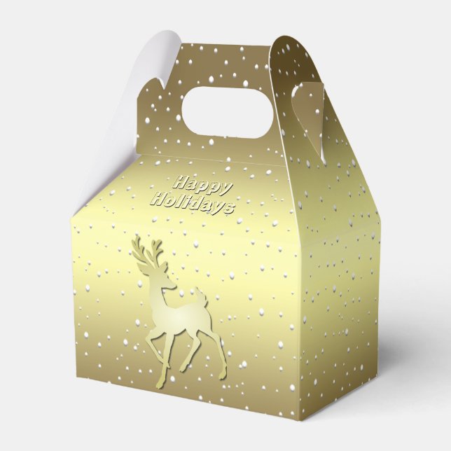 Golden Reindeer Snowy Holiday Favor Box Presentaskar (Framsidan Sidan)