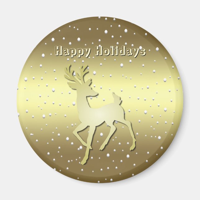 Golden Reindeer Snowy Holiday Magnet (Framsidan)