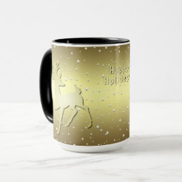 Golden Reindeer Snowy Holiday Mug Mugg