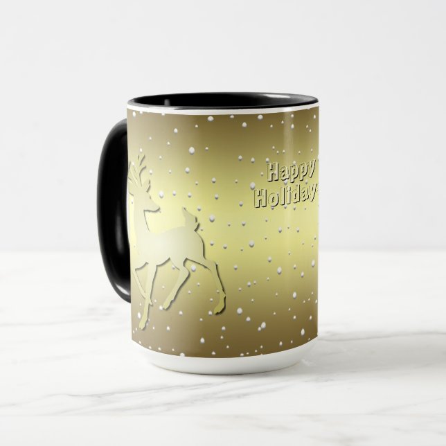 Golden Reindeer Snowy Holiday Mug Mugg (Framsida vänster)