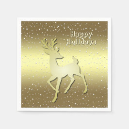 Golden Reindeer Snowy Holiday Napkin Pappersservett