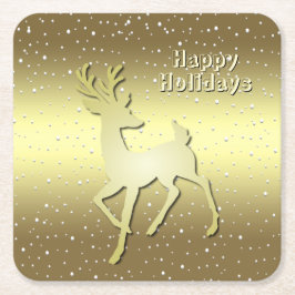 Golden Reindeer Snowy Holiday Paper Coaster Underlägg Papper Kvadrat