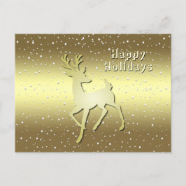 Golden Reindeer Snowy Holiday Postcard Vykort