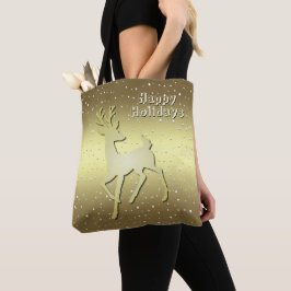 Golden Reindeer Snowy Holiday Tote Bag Tygkasse