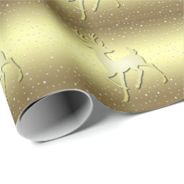 Golden Reindeer Snowy Holiday Wrapping Paper Presentpapper