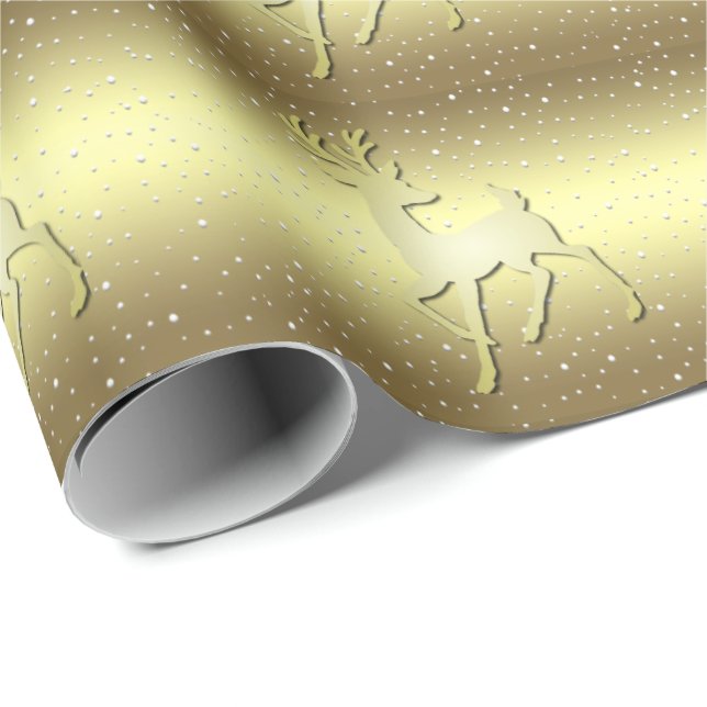 Golden Reindeer Snowy Holiday Wrapping Paper Presentpapper (Rullad Hörn)