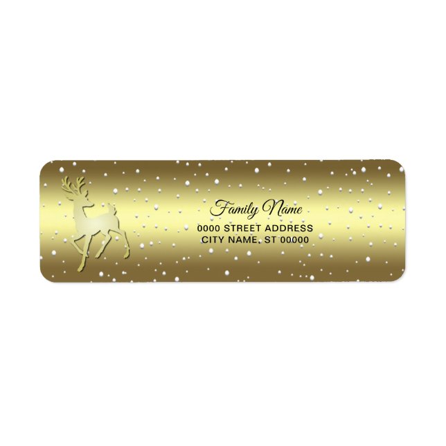 Golden Reindeer Snowy Return Address Label Returadress Etikett (Framsidan)