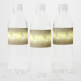 Golden Reindeer Snowy Water Bottle Label Vattenflaskor Etikett