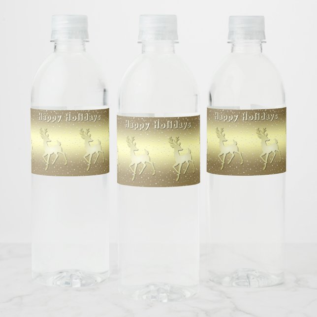 Golden Reindeer Snowy Water Bottle Label Vattenflaskor Etikett (Flaskor)