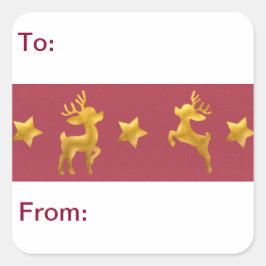 Golden Reindeon Red Papper to from Fyrkantigt Klistermärke