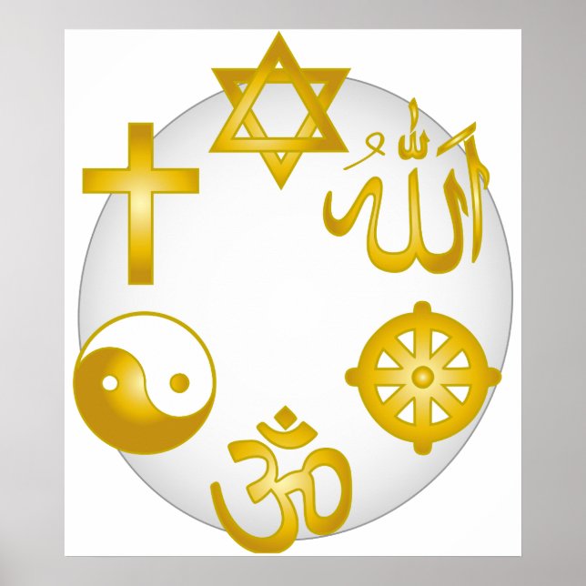 Golden Religiösa-symboler i cirkel Poster (Framsidan)