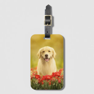 Golden Retirever i Röda blommor Bagagebricka