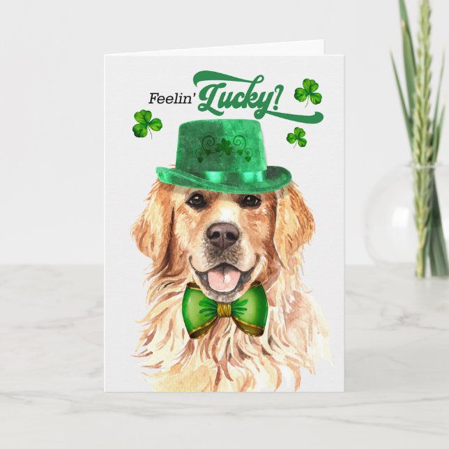 Golden Retreiver Hund Lucky St patrick's day Helgkort (Framsida)