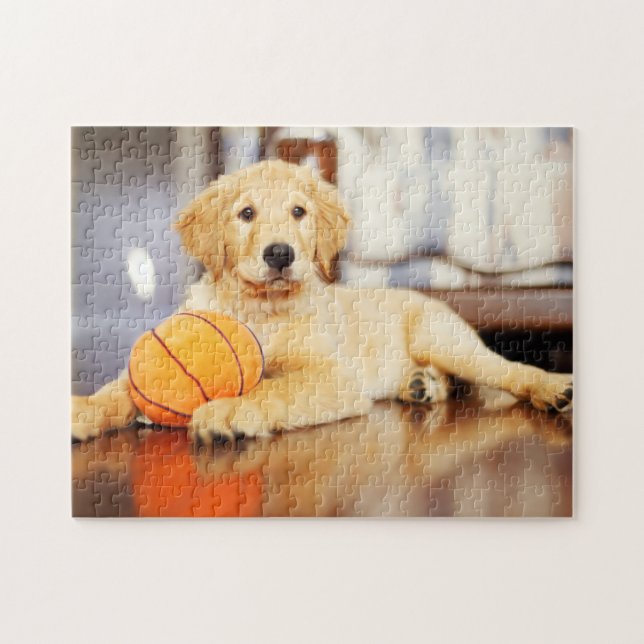 Golden Retricher med basket Leksak Pussel (Horisontell)