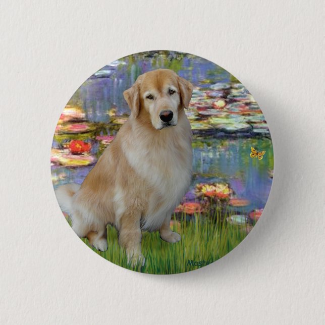 Golden Retriever #10 - Lilies #2 Knapp (Framsida)
