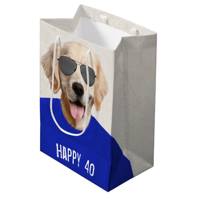 Golden Retriever 40:e födelsedag Medium Gift Bag (Framsidan Vinklad)