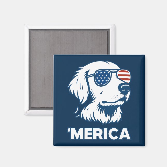 Golden Retriever 4:e juli Merica Magnet (Front/Back)