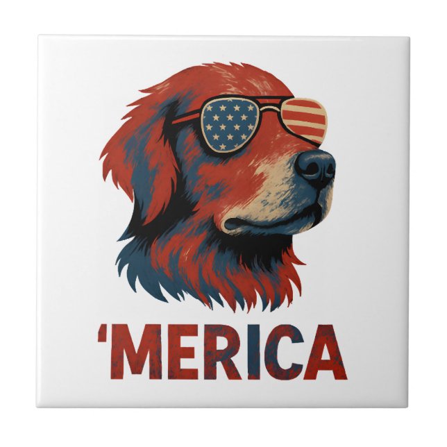 Golden Retriever 4:e Juli Merica T-Shirt Kakelplatta (Framsidan)