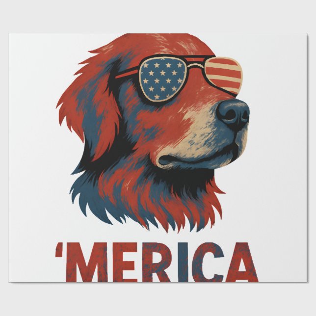 Golden Retriever 4:e Juli Merica T-Shirt Presentpapper (Platt)