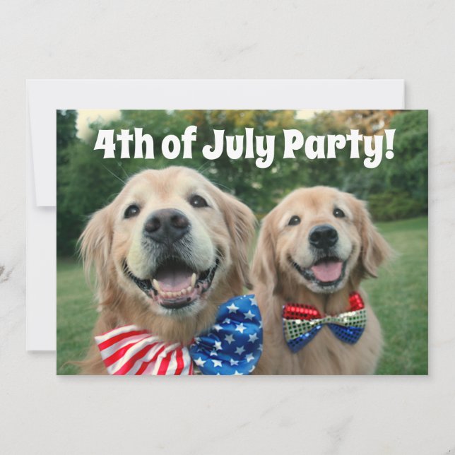 Golden Retriever 4:e juli Party Inbjudningar (Framsida)