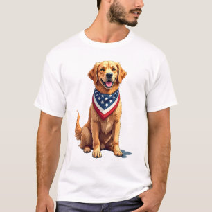 Golden Retriever 4:e Juli Vintage Patriotisk T-shi T Shirt