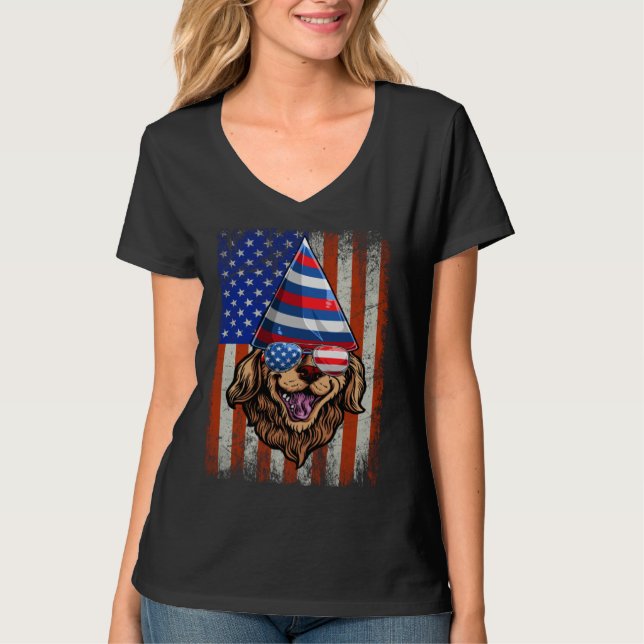Golden Retriever 4th of July Flag American Sunglas T Shirt (Framsida)