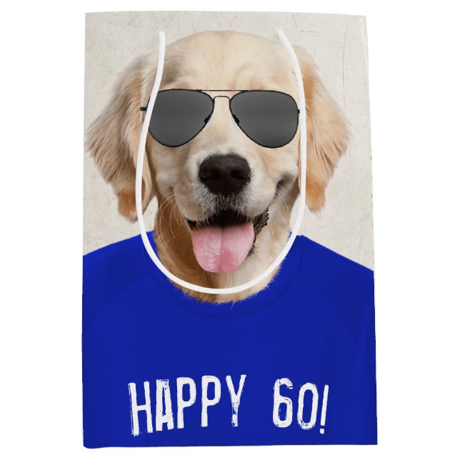 Golden Retriever 60:e födelsedag Medium Gift Bag (Framsidan)