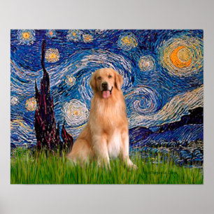Golden Retriever 8 - Starry Natt ght Poster
